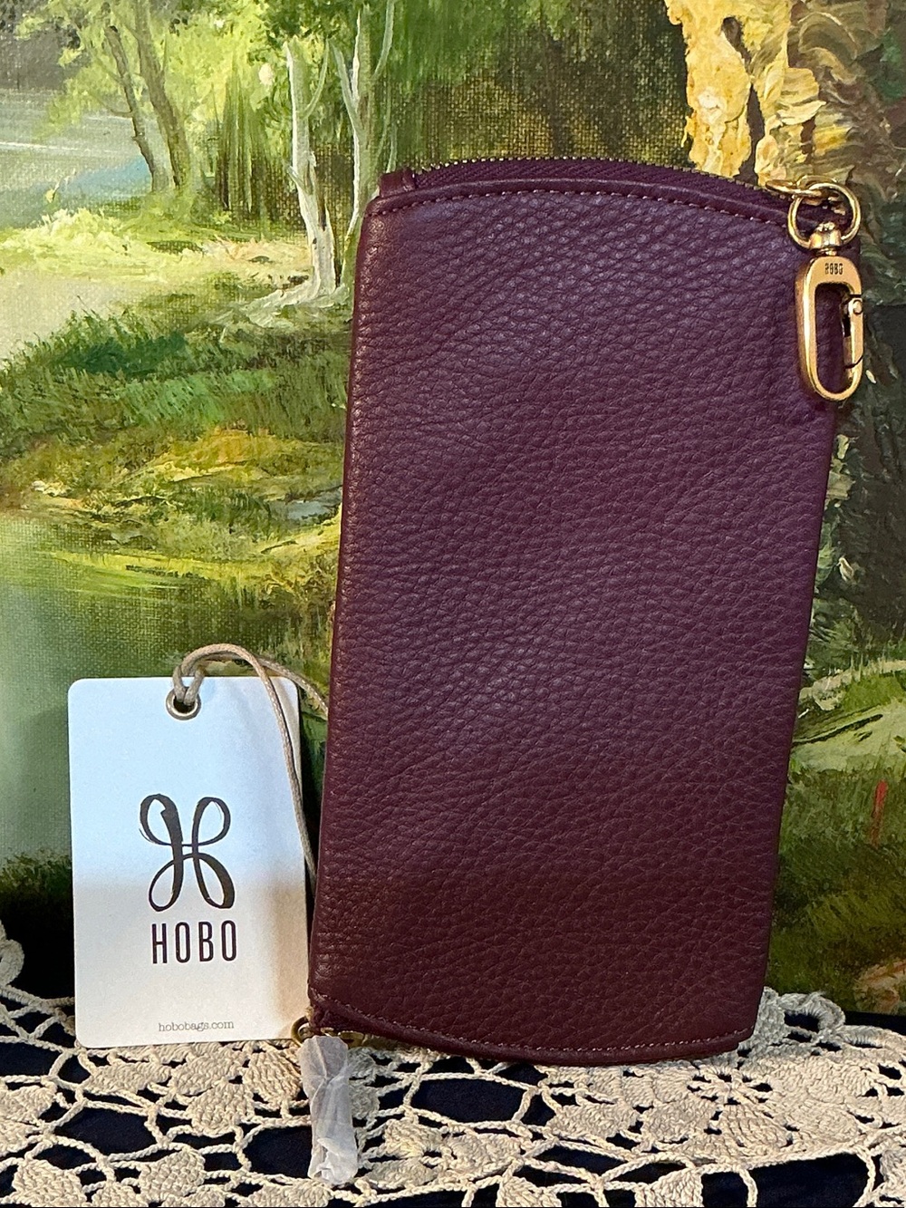 HOBO Plum Pebbled Leather double eyeglass case with Gold Hardware